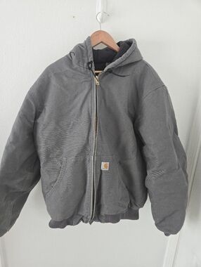 Carhartt Quilted Flannel Lined Duck Active Jacket Mens Large J140 Gravel 0817 Fa